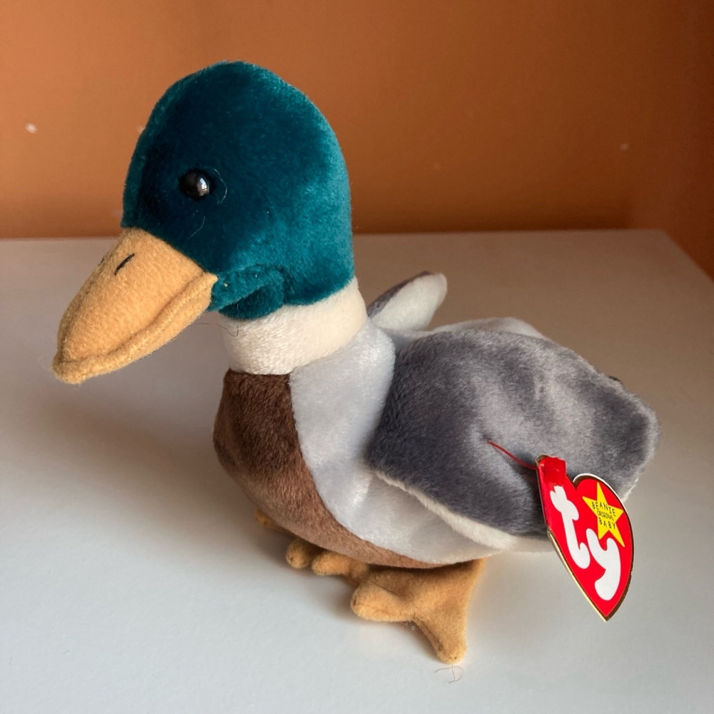 Ty Beanie Baby Jake Duck Plush Toy Teal Gray